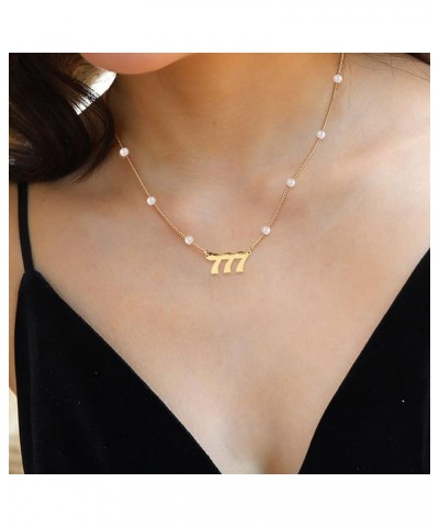 Angel Number Necklace for Women 111 222 333 444 555 666 777 888 999 Faux Pearl Choker Necklace Gift for Teen Girls 999 Gold $...