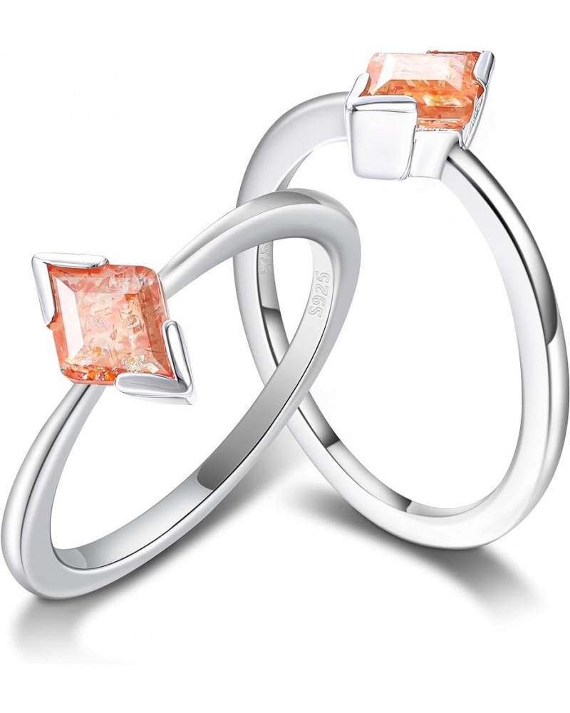 1.3 Carat 6x8mm Natural Orange Sunstone Silver Engagement Ring Chakra Crystals Solitaire Platinum Plated Sterling Silver Ring...