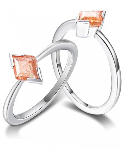 1.3 Carat 6x8mm Natural Orange Sunstone Silver Engagement Ring Chakra Crystals Solitaire Platinum Plated Sterling Silver Ring...