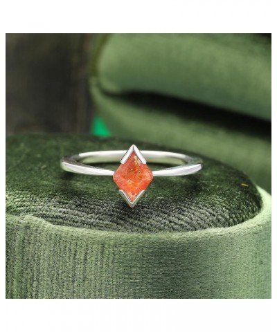 1.3 Carat 6x8mm Natural Orange Sunstone Silver Engagement Ring Chakra Crystals Solitaire Platinum Plated Sterling Silver Ring...