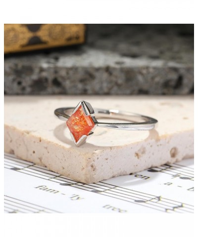 1.3 Carat 6x8mm Natural Orange Sunstone Silver Engagement Ring Chakra Crystals Solitaire Platinum Plated Sterling Silver Ring...