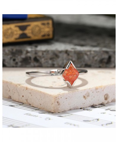 1.3 Carat 6x8mm Natural Orange Sunstone Silver Engagement Ring Chakra Crystals Solitaire Platinum Plated Sterling Silver Ring...