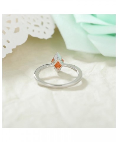 1.3 Carat 6x8mm Natural Orange Sunstone Silver Engagement Ring Chakra Crystals Solitaire Platinum Plated Sterling Silver Ring...