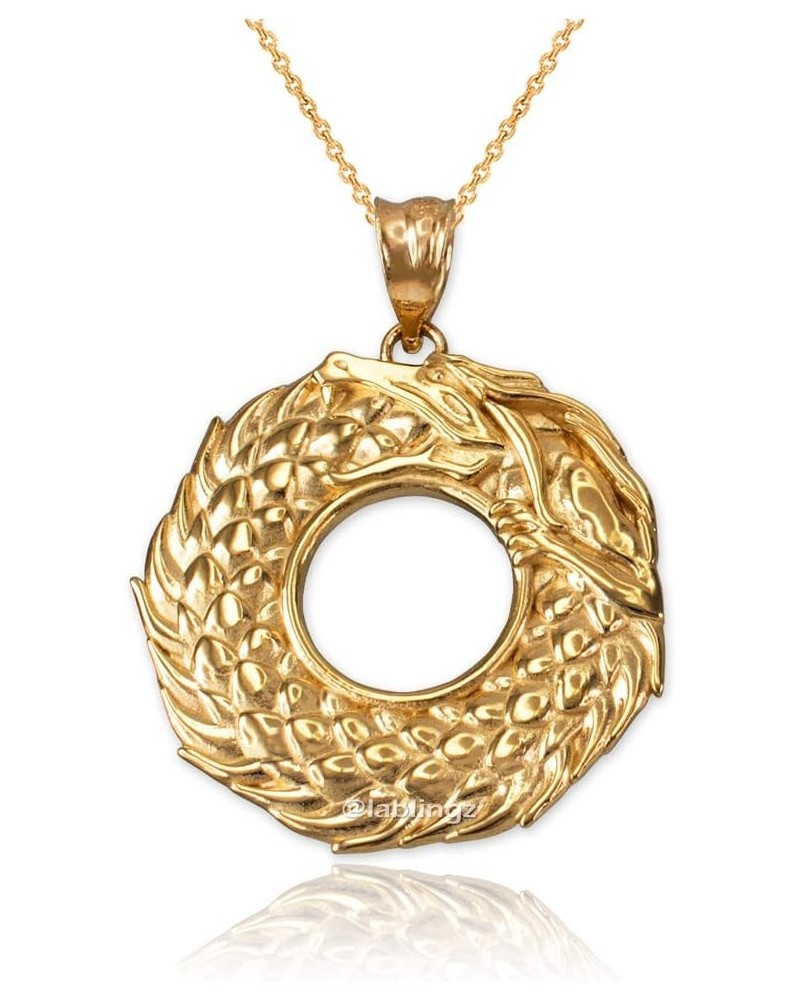 14K Yellow Gold Ouroboros Dragon Pendant Necklace 16 $89.03 Necklaces