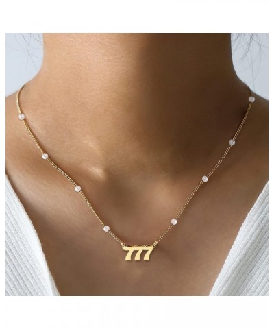 Angel Number Necklace for Women 111 222 333 444 555 666 777 888 999 Faux Pearl Choker Necklace Gift for Teen Girls 999 Gold $...