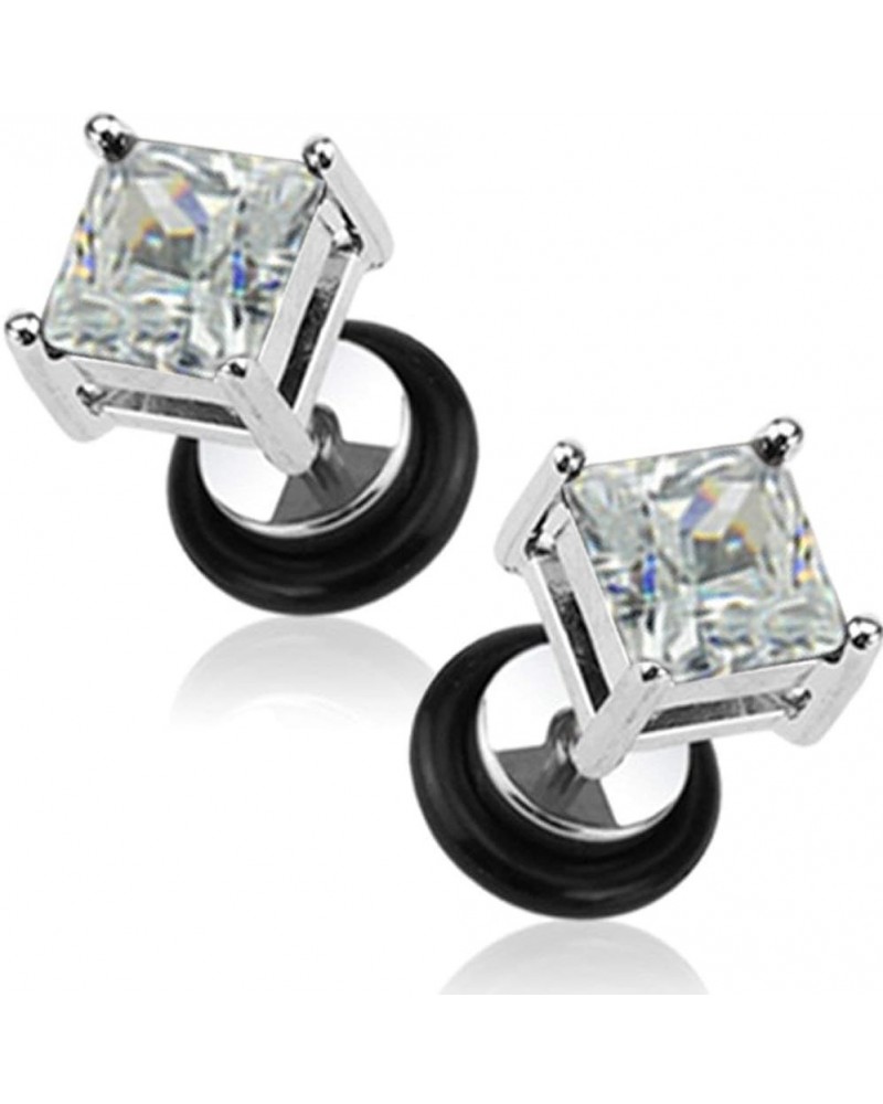 16g Surgical Steel Square Crystal Dia Cut Cheater Plug Earrings (Choose CZ Color) Clear CZ $9.66 Body Jewelry