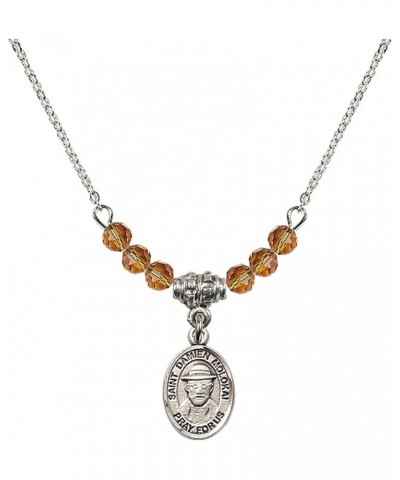 November Birth Month Bead Necklace with Catholic Patron Saint Petite Charm, 18 Inch Saint Damien of Molokai $32.44 Necklaces