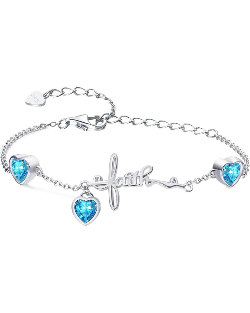 3 Birthstones Bracelet for Women 925 Sterling Silver Cross Faith Adjustable Chain Bracelets with Heart Cubic Zirconias Christ...