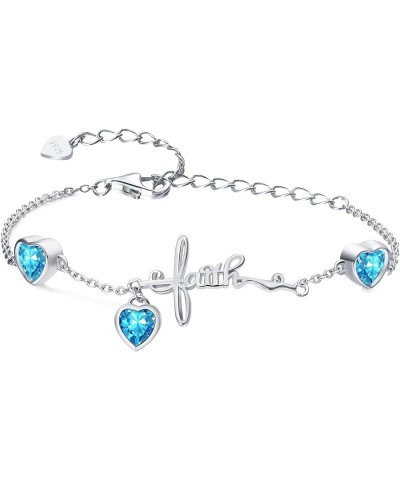 3 Birthstones Bracelet for Women 925 Sterling Silver Cross Faith Adjustable Chain Bracelets with Heart Cubic Zirconias Christ...