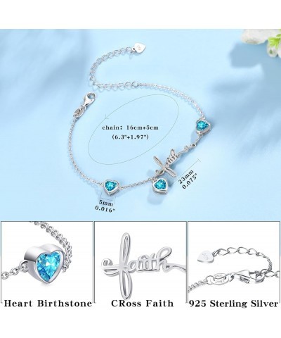 3 Birthstones Bracelet for Women 925 Sterling Silver Cross Faith Adjustable Chain Bracelets with Heart Cubic Zirconias Christ...