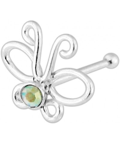 Crystal Stone Cut out Butterfly 22 Gauge 925 Sterling Silver Ball End Nose Stud Rainbow $10.32 Body Jewelry