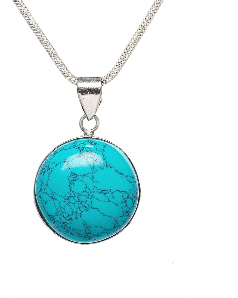 Turquoise Gemstone Pendant 925 Sterling Silver For Mom Gift - Handmade gemstone Pendant 925 silver 18 Inch Chain Necklace, Bl...