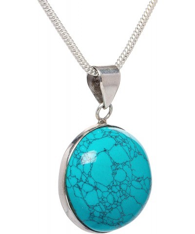 Turquoise Gemstone Pendant 925 Sterling Silver For Mom Gift - Handmade gemstone Pendant 925 silver 18 Inch Chain Necklace, Bl...