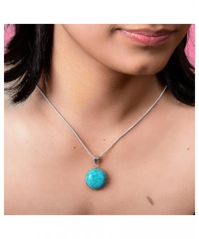 Turquoise Gemstone Pendant 925 Sterling Silver For Mom Gift - Handmade gemstone Pendant 925 silver 18 Inch Chain Necklace, Bl...