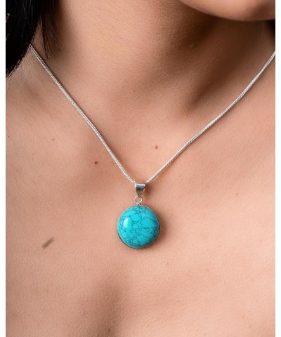 Turquoise Gemstone Pendant 925 Sterling Silver For Mom Gift - Handmade gemstone Pendant 925 silver 18 Inch Chain Necklace, Bl...