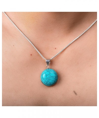 Turquoise Gemstone Pendant 925 Sterling Silver For Mom Gift - Handmade gemstone Pendant 925 silver 18 Inch Chain Necklace, Bl...