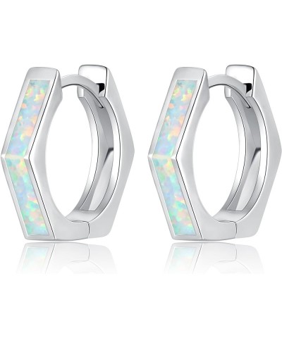 Opal Hoop Earrings for Women Hexagon Huggie Earrings 14K White/Yellow Gold Plated Hypoallergenic Small Huggie Hoop Earrings f...