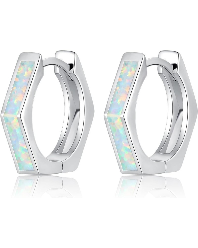 Opal Hoop Earrings for Women Hexagon Huggie Earrings 14K White/Yellow Gold Plated Hypoallergenic Small Huggie Hoop Earrings f...