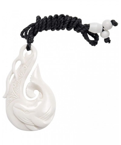 Women's Men's Hand Carved Bone Sea Waves Maori Hei Matau Hook Whale Pendant Necklace $23.58 Necklaces