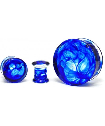 Pair of Blue Smokey Swirl Glass Double Flare Plugs (PG-585) 1/2" (12mm) $10.57 Body Jewelry