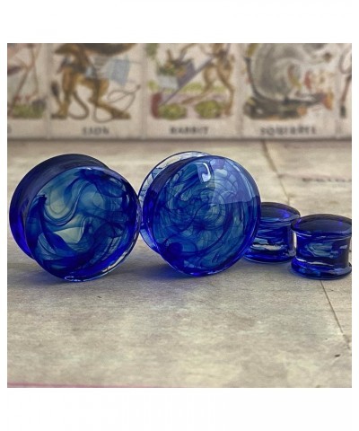 Pair of Blue Smokey Swirl Glass Double Flare Plugs (PG-585) 1/2" (12mm) $10.57 Body Jewelry