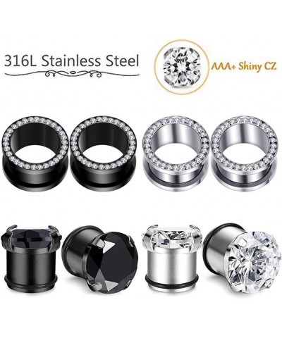 5 Pairs Ear Gauges CZ Diamond Plugs Tunnels Stainless Steel Dangle Cross Earring Expander Stretcher Piercing 2g-5/8 Gauge-2g(...