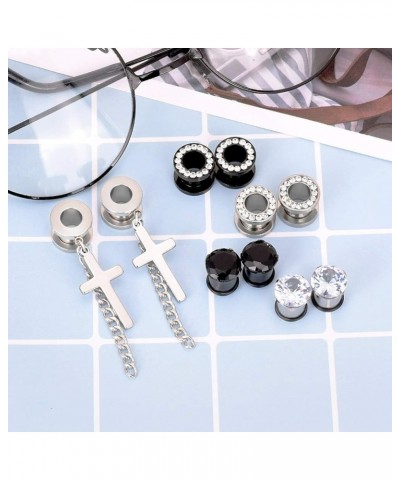 5 Pairs Ear Gauges CZ Diamond Plugs Tunnels Stainless Steel Dangle Cross Earring Expander Stretcher Piercing 2g-5/8 Gauge-2g(...