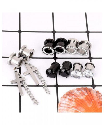 5 Pairs Ear Gauges CZ Diamond Plugs Tunnels Stainless Steel Dangle Cross Earring Expander Stretcher Piercing 2g-5/8 Gauge-2g(...