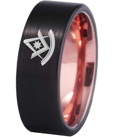 Mason Past Master Symbol Design Rings 8mm Black Pipe Brushed and Rose Gold Tone Tungsten Carbide Wedding Ring-Free Customize ...