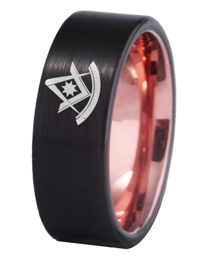 Mason Past Master Symbol Design Rings 8mm Black Pipe Brushed and Rose Gold Tone Tungsten Carbide Wedding Ring-Free Customize ...