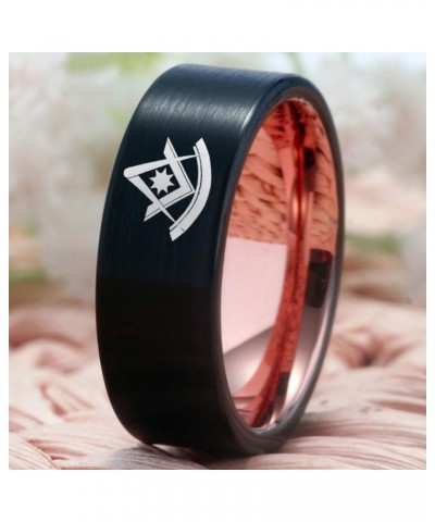 Mason Past Master Symbol Design Rings 8mm Black Pipe Brushed and Rose Gold Tone Tungsten Carbide Wedding Ring-Free Customize ...