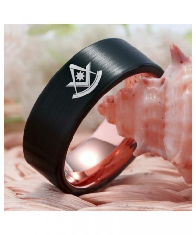 Mason Past Master Symbol Design Rings 8mm Black Pipe Brushed and Rose Gold Tone Tungsten Carbide Wedding Ring-Free Customize ...