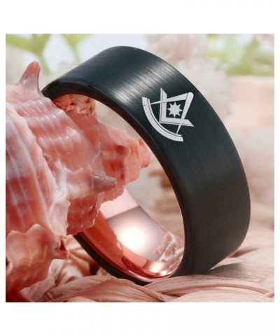 Mason Past Master Symbol Design Rings 8mm Black Pipe Brushed and Rose Gold Tone Tungsten Carbide Wedding Ring-Free Customize ...