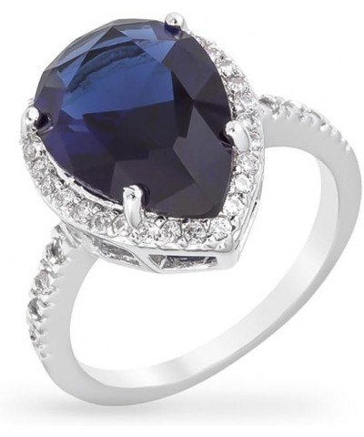 Genuine Rhodium Plated Sapphire Blue Ring with Pear Shape Sapphire Blue Cubic Zirconia $15.94 Rings