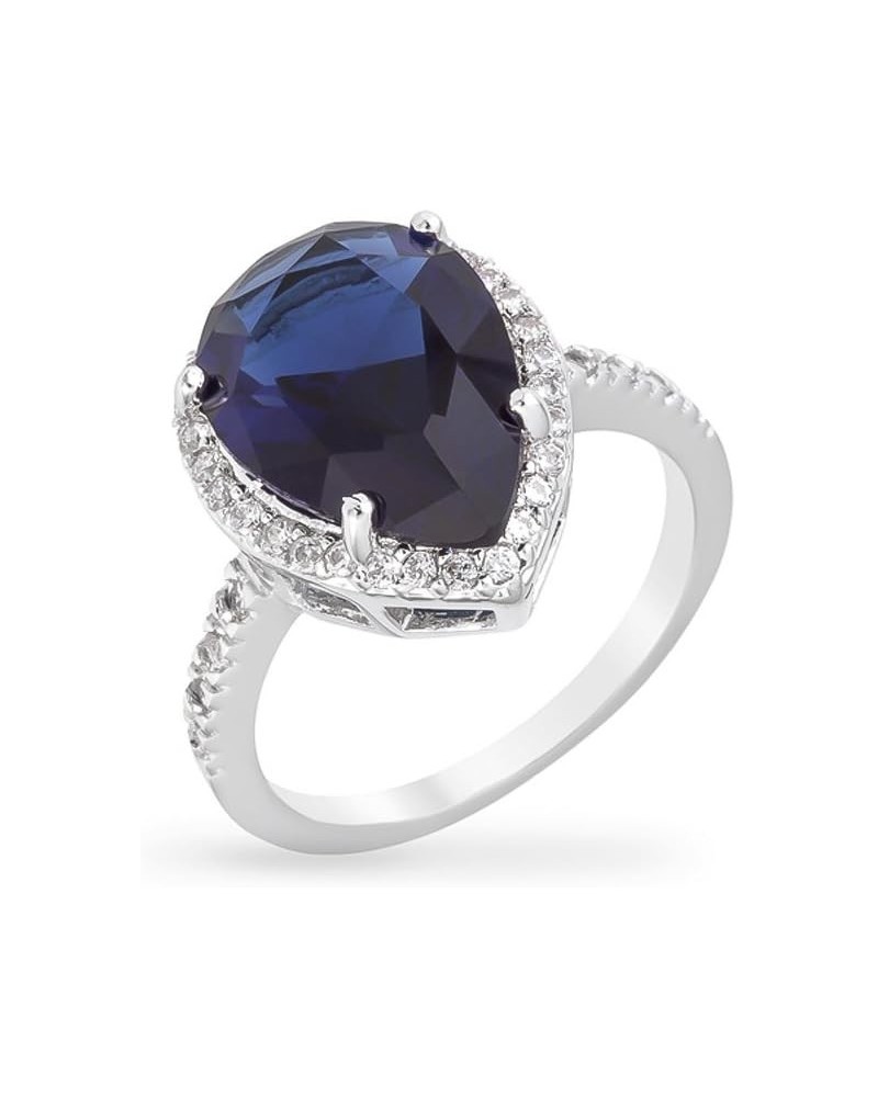 Genuine Rhodium Plated Sapphire Blue Ring with Pear Shape Sapphire Blue Cubic Zirconia $15.94 Rings