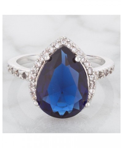 Genuine Rhodium Plated Sapphire Blue Ring with Pear Shape Sapphire Blue Cubic Zirconia $15.94 Rings