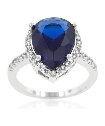 Genuine Rhodium Plated Sapphire Blue Ring with Pear Shape Sapphire Blue Cubic Zirconia $15.94 Rings