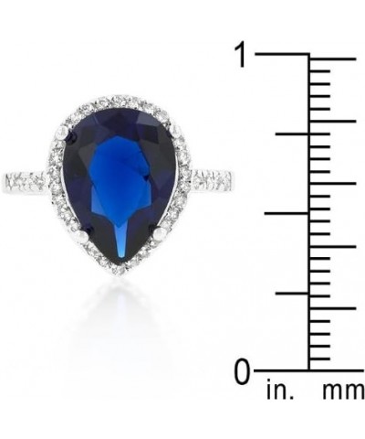 Genuine Rhodium Plated Sapphire Blue Ring with Pear Shape Sapphire Blue Cubic Zirconia $15.94 Rings