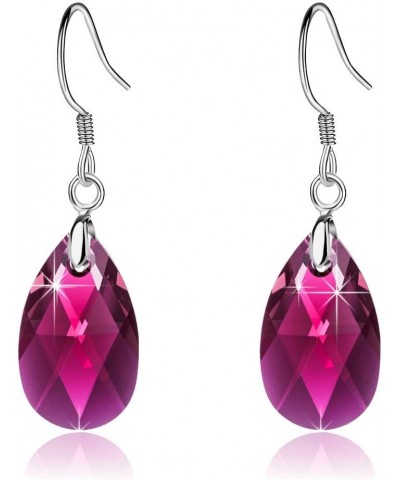 Teardrop Austrian Crystal Drop Dangle Earrings for Women 925 Sterling Silver Hook Hypoallergenic Jewelry Fuchsia $11.89 Earrings