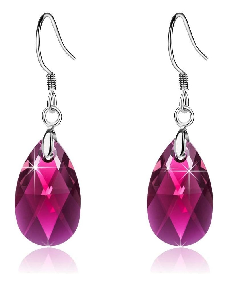 Teardrop Austrian Crystal Drop Dangle Earrings for Women 925 Sterling Silver Hook Hypoallergenic Jewelry Fuchsia $11.89 Earrings