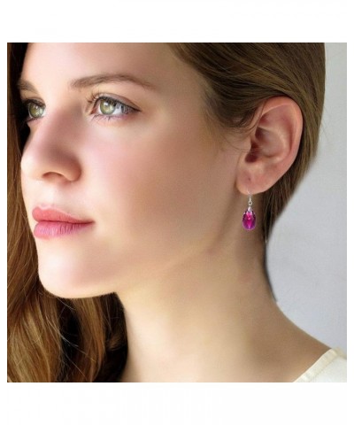 Teardrop Austrian Crystal Drop Dangle Earrings for Women 925 Sterling Silver Hook Hypoallergenic Jewelry Fuchsia $11.89 Earrings