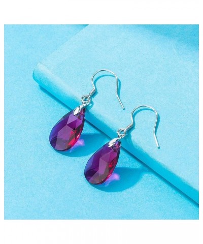 Teardrop Austrian Crystal Drop Dangle Earrings for Women 925 Sterling Silver Hook Hypoallergenic Jewelry Fuchsia $11.89 Earrings