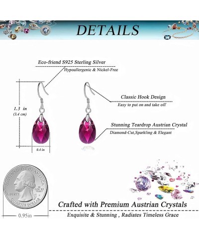 Teardrop Austrian Crystal Drop Dangle Earrings for Women 925 Sterling Silver Hook Hypoallergenic Jewelry Fuchsia $11.89 Earrings