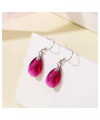 Teardrop Austrian Crystal Drop Dangle Earrings for Women 925 Sterling Silver Hook Hypoallergenic Jewelry Fuchsia $11.89 Earrings