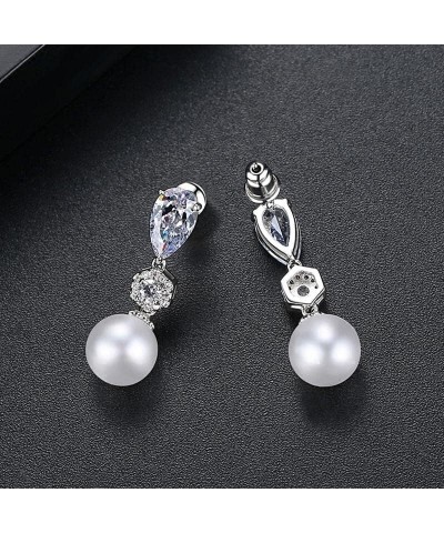 Cubic Zirconia Simulated Shell Pearl Earrings Dangle for Women, Platinum Plated Rhinestones Pearl Earrings Dangling,Bridal Pe...